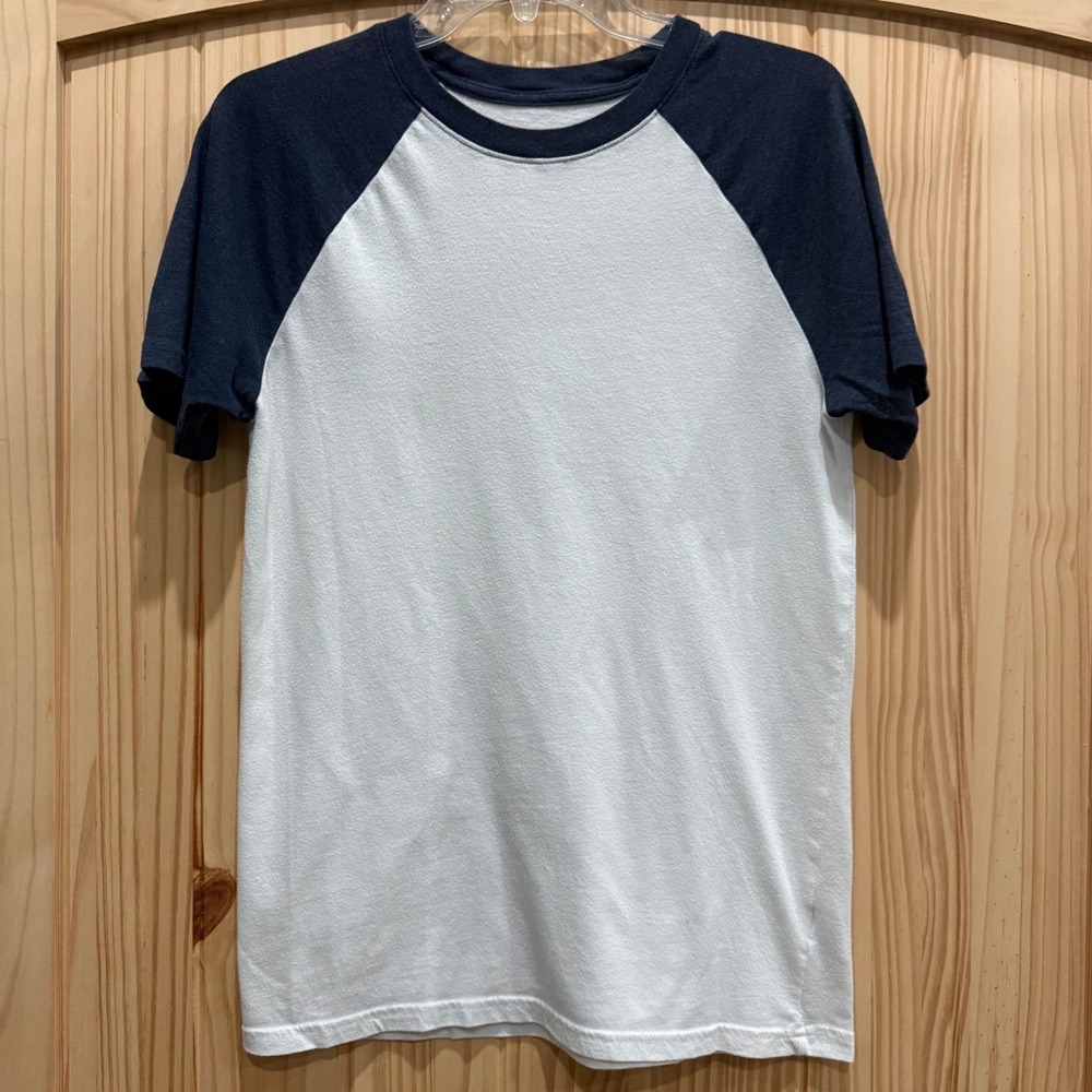 Cat & Jack Boys XL 16 Raglan Baseball Tee White Navy Blue Short Sleeve Shirt